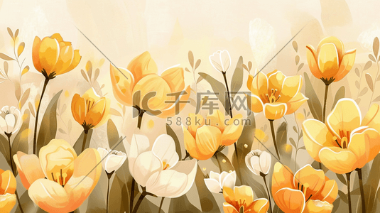 春季野花插画图片_春季鲜花盛开的森林草地插画