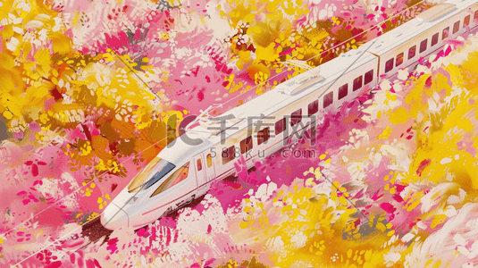 彩色交通工具插画图片_彩色森林中穿梭的列车插画