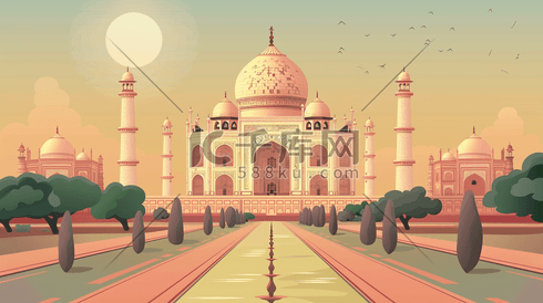 印度泰姬陵建筑插画