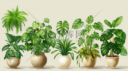 绿植盆栽插画图片_生长茂盛的盆栽插画