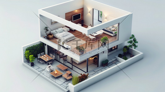 六林模型插画图片_建筑平面小房子模型插画素材