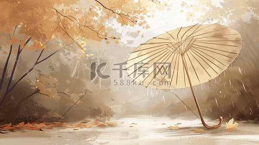 绘画中式国画国风树下雨伞的插画
