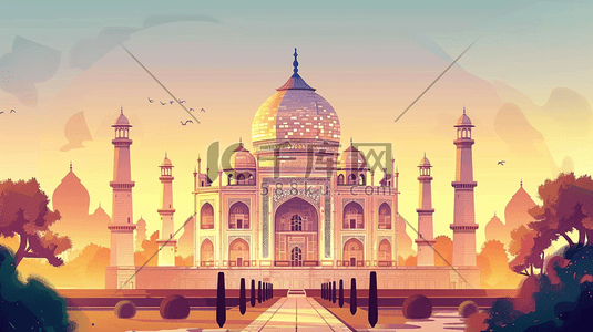 印度泰姬陵建筑插画