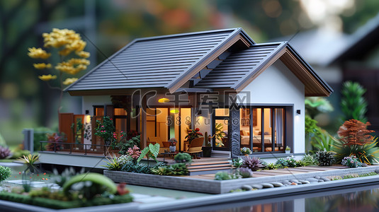 建筑平面小房子模型插画设计