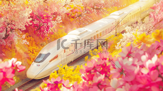 列车动画插画图片_彩色森林中穿梭的列车插画