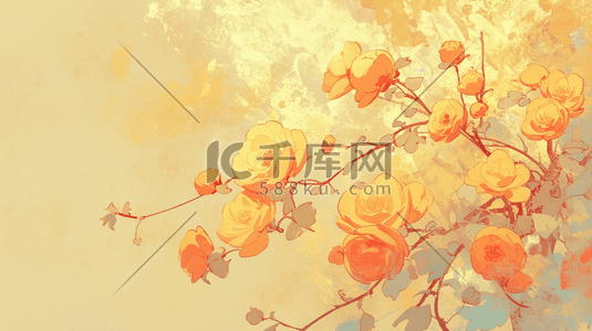 中式国画艺术绘画花朵树枝的插画