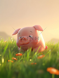 草原一只悲伤的小猪插图
