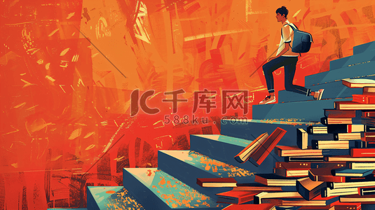 高考考生学生插画图片_书海中为高考奋斗的考生1