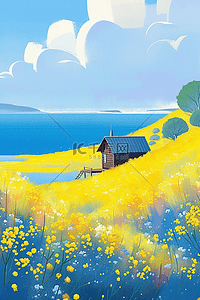 夏季彩色花朵手绘唯美插画海报