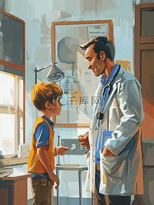 细胞免疫疗法插画图片_小男孩在医院看医生