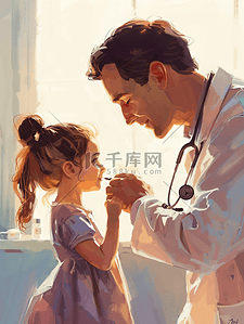 照顾女孩插画图片_照顾小女孩的医生