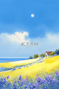 手绘唯美夏季彩色花朵插画海报