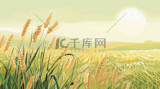 绿油油小麦地清新插画