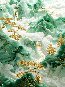 中国风山川河流瓷器插画