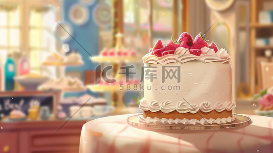 纯奶油水果蛋糕六一插画图片