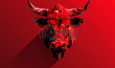 低多边形红牛头与几何图案的摘要背景