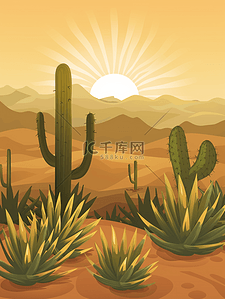 生产加工插画图片_墨西哥风景用仙人掌和龙舌兰