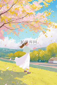 鞋子后面插画图片_夏季唯美女孩山上插画海报