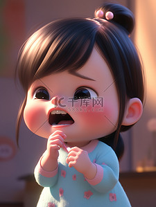 哭泣的小兔插画图片_可爱的女孩发脾气刷牙图片