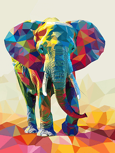 设计动物插画图片_大象低聚多彩几何图案设计