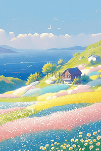 唯美夏季彩色花朵手绘插画海报