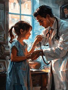 脊髓损伤插画图片_照顾小女孩的医生