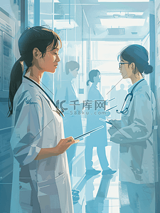 技术替代插画图片_医疗保健 医学技术女医生护士与病人预约平板电脑