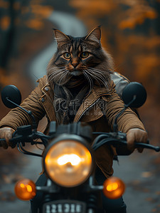 骑摩托车赛车插画图片_骑摩托车的猫冒险矢量插画