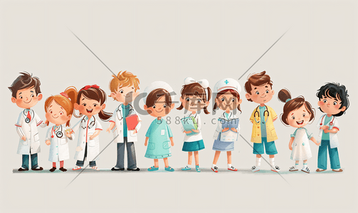 东南亚人插画图片_亲切的儿科医生与小朋友