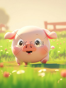 小猪动物插画图片_草原一只悲伤的小猪图片