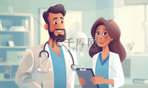 医学模型网插画图片_医疗保健 技术医学微笑医生与平板电脑病人医院