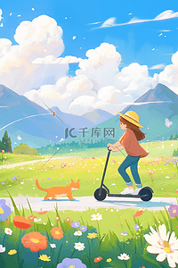 橙色夏日插画图片_手绘插画女孩乡村夏季唯美油画海报