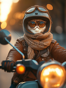 骑摩托车赛车插画图片_骑摩托车的猫冒险插画海报