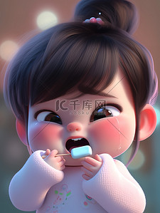 哭泣女孩插画图片_可爱的女孩发脾气刷牙插画海报