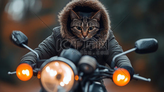 勇敢顽强插画图片_骑摩托车的猫冒险插画海报