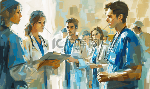 4大问题插画图片_医疗保健医疗医生护士与病人医院住院病人的医生护士