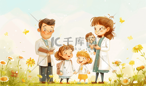 国庆小贴士插画图片_亲切的儿科医生与小朋友