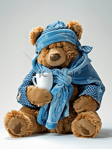 流鼻涕的插画图片_生病的熊穿着病人的衣服