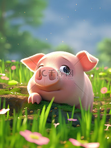 卡通小猪动物插画图片_草原一只悲伤的小猪插画海报