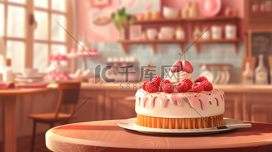 奶油风吊灯插画图片_纯奶油水果蛋糕六一插画素材