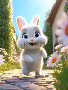 花园里散步的小白兔插画素材