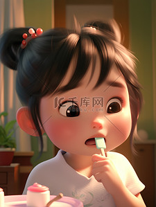 哭泣的插画图片_可爱的女孩发脾气刷牙矢量插画