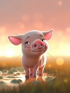 草原一只悲伤的小猪插画素材