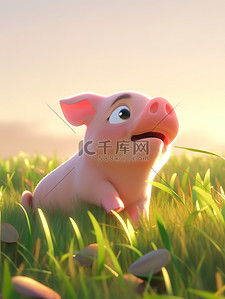 小猪动物插画图片_草原一只悲伤的小猪矢量插画