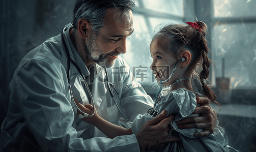 肺插画图片_照顾小女孩的医生
