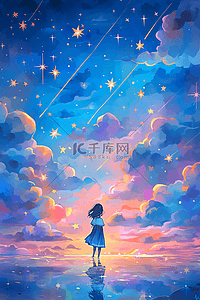 天空星光云朵唯美手绘插画海报