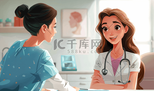 女孩职业插画图片_微笑的医生医院女孩病人交谈