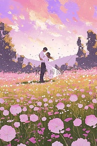 唯美浪漫紫色花海手绘插画夏季