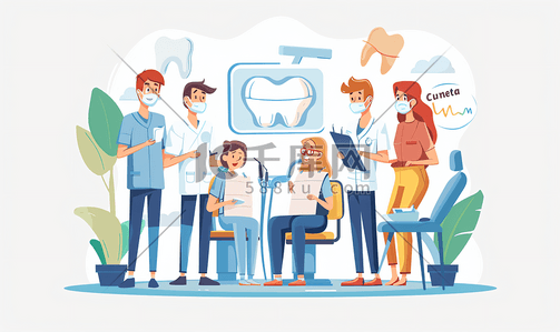 沟通交流交流插画图片_牙科医生给患者治疗