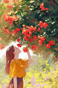 夏季蔷薇花女孩唯美手绘插画海报